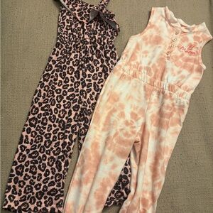 Stylish 4T Girls’ Leopard and Pink Tie-Dye Jumpsuit Set